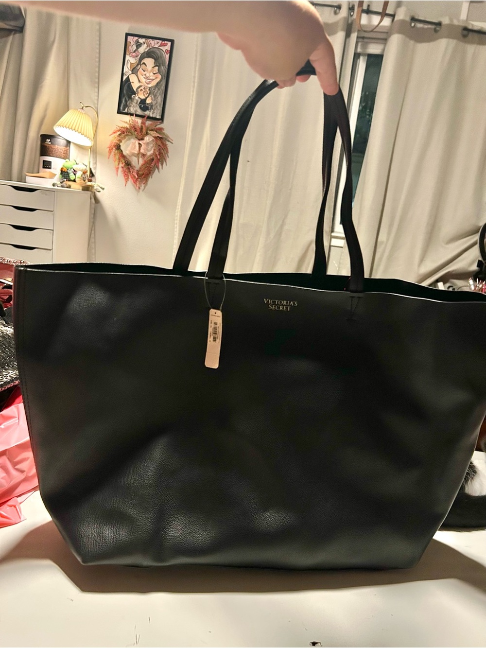 New Victoria's Secret Black Faux Leather Tote Bag